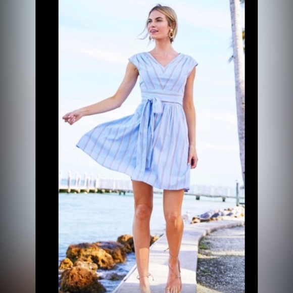 Vineyard Vines Dresses & Skirts - Vineyard Vines Nicholls Stripe Seersucker Tie-Waist Mini Dress in Bimini Blue 8